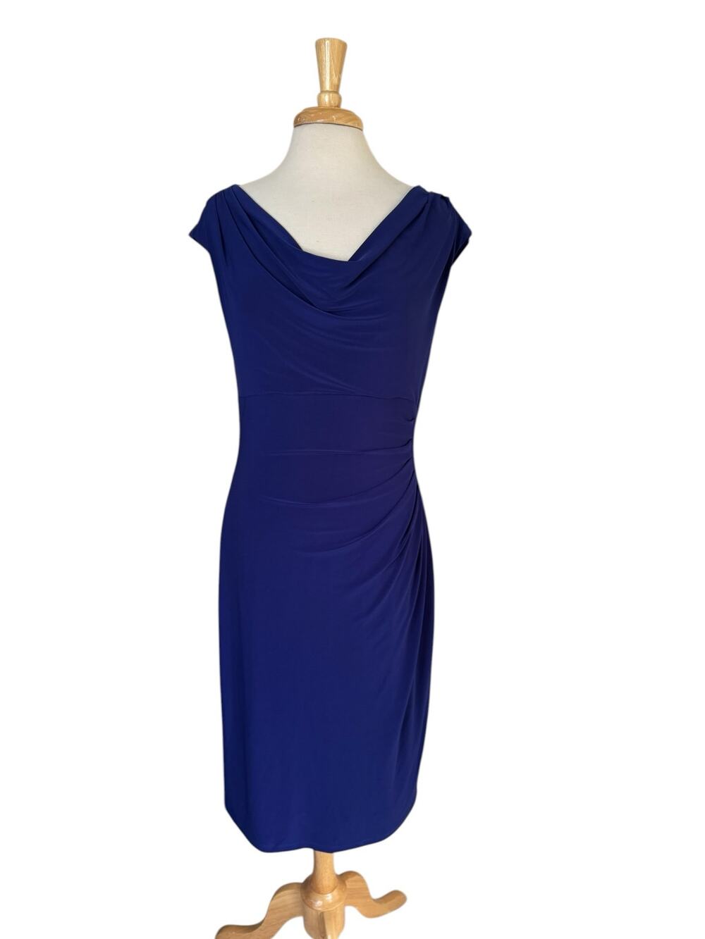RALPH LAUREN LRL Royal Purple-Blue Gathered Jersey Knit Dress Size 12 Sleeveless